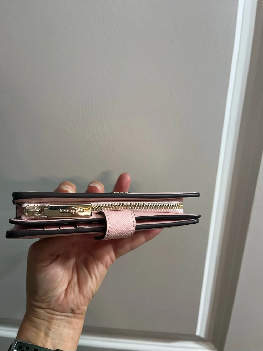 kate spade light pink Saffiano zip wallet